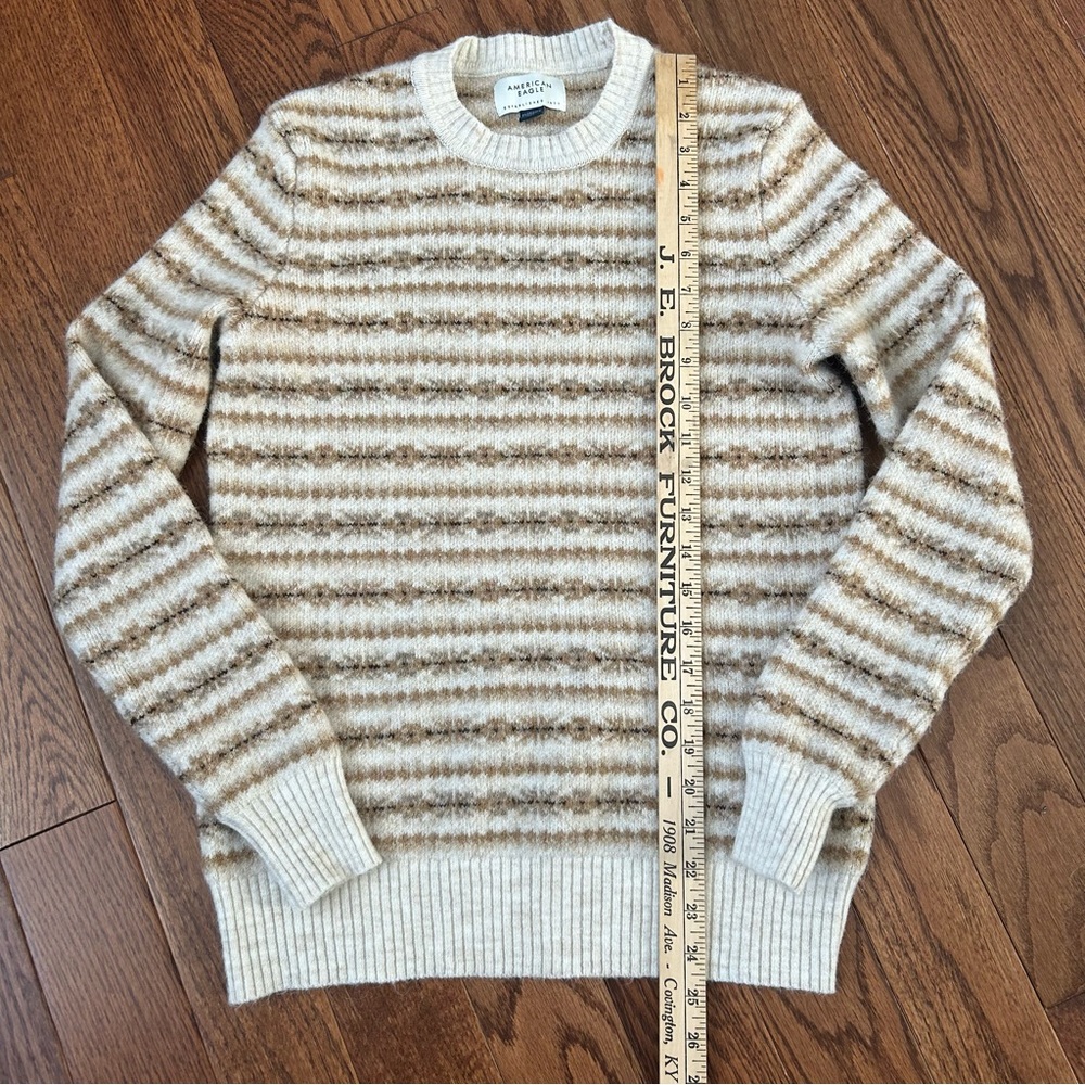 American Eagle Outfitters Cream and Brown Striped Fair Isle Crewneck Sweater XS - Picture 6 of 7